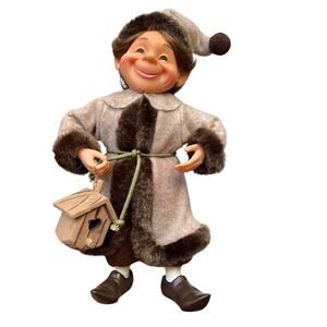 Celebrate It Christmas Treasured Darling Elf Figure Elves Doll Bird House Brown